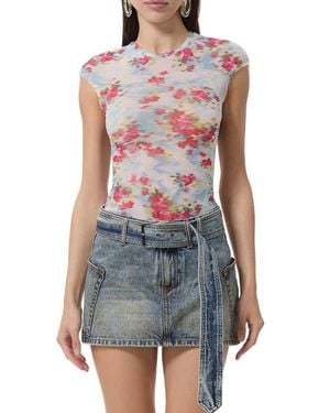 AFRM Nina Print Cap Sleeve Mesh Top - Blue