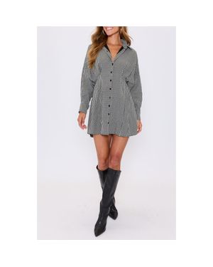 Vici Collection Lara Check Long Sleeve Mini Shirtdress - Gray