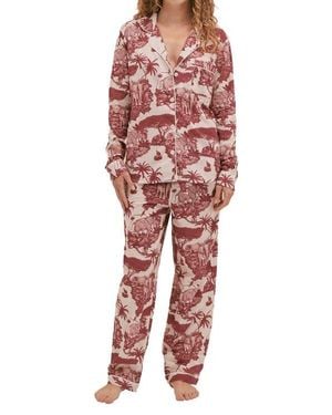 Desmond & Dempsey Long Sleeve Cotton Pajamas - Red