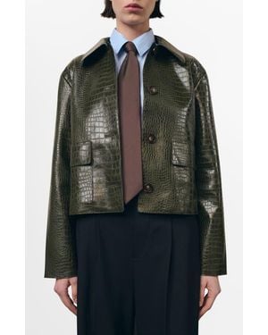 Mango Nilo Croc Embossed Faux Leather Jacket - Black