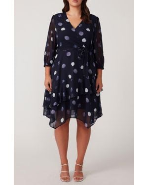 Estelle Tiered Polka Dot Faux-Wrap Dress - Blue