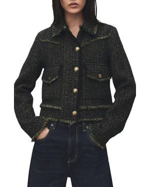Mango Zip Front Tweed Jacket - Black