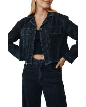 Bella Dahl Anya Studded Fringe Trim Denim Jacket - Blue