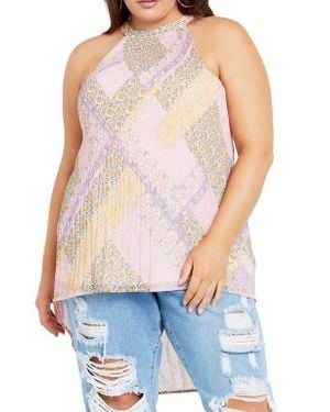 City Chic Kayla Pleated High-Low Top - Blue
