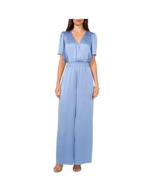 Vince Camuto Flutter Sleeve Wide Leg Satin Jumpsuit - Blue