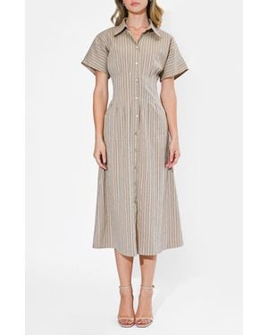 Adelyn Rae Audrey Stripe Cotton Blend Shirtdress - Natural