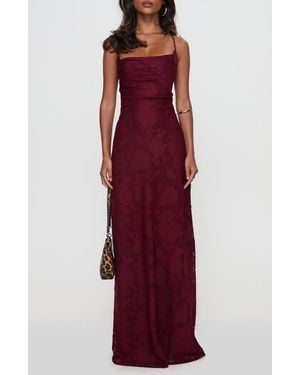 Princess Polly Celina Floral Jacquard Strappy Back Gown - Red