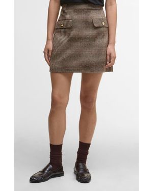 Barbour Sophia Houndstooth Check Merino Wool Miniskirt - Brown