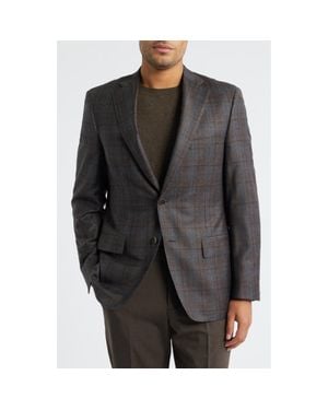Heritage Gold Milano Contemporary Fit Shadow Plaid Super 130S Wool Sport Coat - Gray