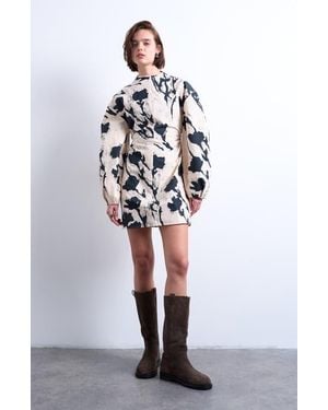 TOPSHOP Balloon Sleeve Cinch Waist Minidress - White