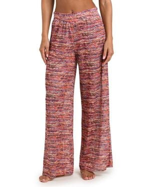Sunshine 79 Shimmer Ripple Pointelle Stitch Wide Leg Cover-Up Pants - Red