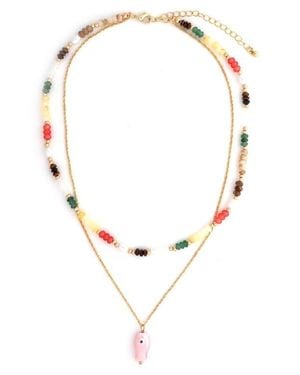Panacea 2-Row Fish Pendant Necklace - Multicolor