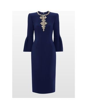 Jenny Packham Margoni Bell-Sleeve Embellished Midi Dress - Blue