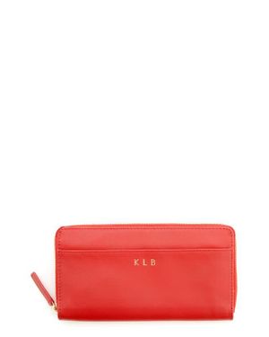 ROYCE New York Personalized Continental Rfid Leather Zip Wallet - Red