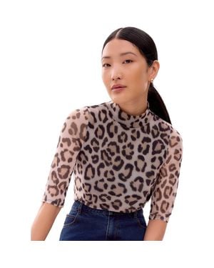 Ro&zo Long Sleeve Print Mesh Top - Brown