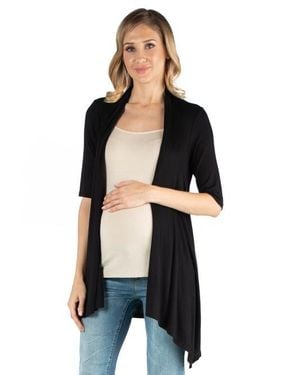 24seven Comfort Apparel Maternity Loose Fit Open Front Cardigan - Black