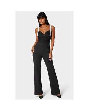 Bebe Lace Insert Flared Jumpsuit - Blue