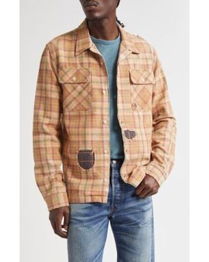Ralph Lauren Plaid Rip & Repair Cotton Twill Button-Up Overshirt - Blue