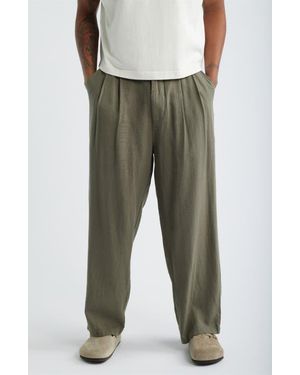 Obey Foster Pleated Linen Blend Pants - Green
