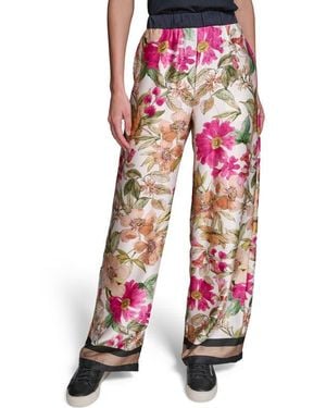 KARL LAGERFELD Floral Print Wide Leg Pants - Red