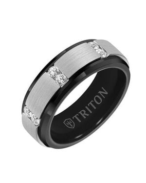 Triton 8Mm Tungsten Diamond Ring With Vertical Channel Set Satin Finish And Bevel Edge - Black