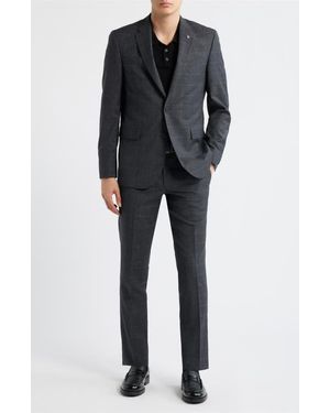 AllSaints Ross Slim Fit Check Slub Cotton & Wool Blend Suit - Black