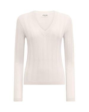 Callas Milano Rione V-Neck Rib Sweater - White