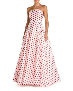 Mac Duggal Strapless Polka Dot Mikado Ballgown - Red