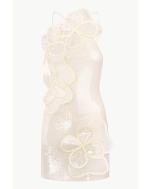 Malva Florea Handcrafted Sequin Mini Dress With Floral Appliques - Natural