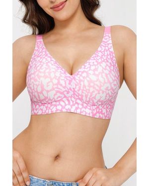 Popilush Seamless Wireless Jelly Leopard Contour Minimizer Support Bra - Pink