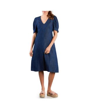 Wash Lab Denim Blossom Puff Sleeve Denim Dress - Blue