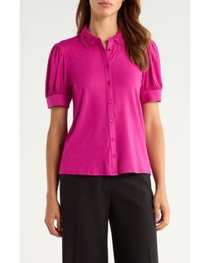 Cece Scalloped Lace Collar Short Sleeve Shirt - Pink