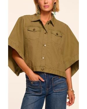 Ramy Brook Beatrice Crop Cotton Stretch Canvas Cape - Green