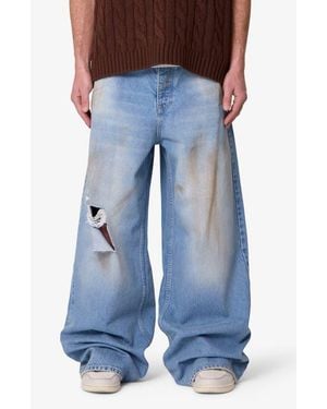 MNML Baggy Distressed Rave Denim Jeans - Blue