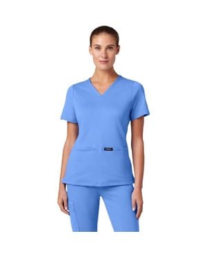 Jaanuu Cesi 2-Pocket Slim Knit V-Neck Scrub Top - Blue