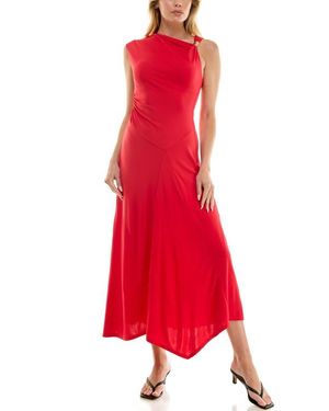 Socialite Asymmetric Side Ruched Midi Dress - Red