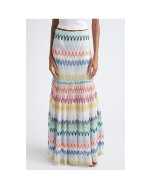 Missoni Tiered Raschel Metallic Zigzag Maxi Skirt - Blue