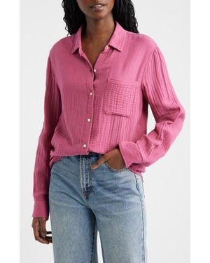 Rails Ellis Organic Cotton Gauze Button-Up Shirt - Pink