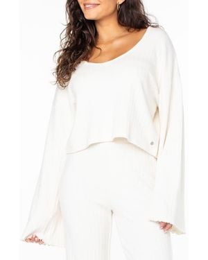 Roxy Sandy Coast Long Sleeve Crop Top - White