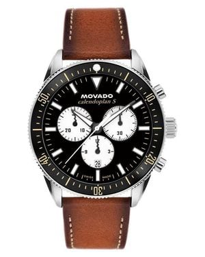 Movado Calendoplan S Chronograph Leather Strap Watch, 42Mm - Black