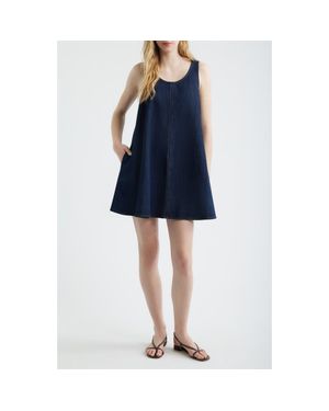FRAME Skipper Sleeveless Cotton Blend Denim Trapeze Minidress - Blue