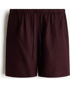 H&M Linen-Blend Drawstring Shorts - Red