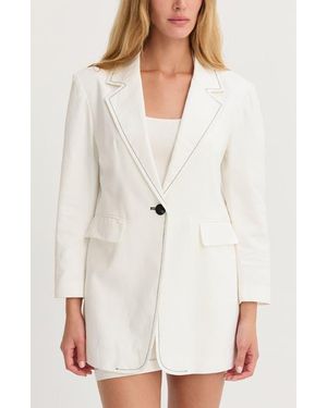 Crescent Contrast Stitch Single Breasted Blazer - White