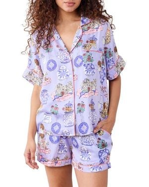 Printfresh Mixed Print Satin Short Pajamas - Blue