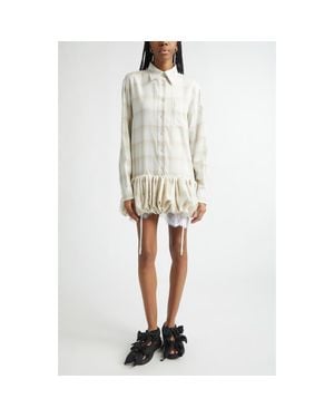 Collina Strada Valerian Plaid Long Sleeve Bubble Hem Mini Shirtdress - White