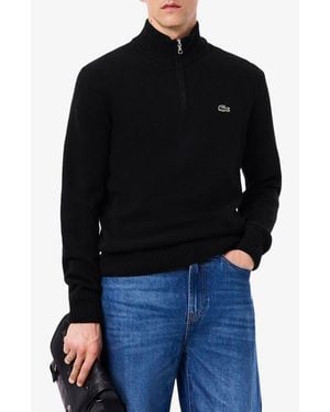 Lacoste Classic Fit Wool Quarter Zip Sweater - Black