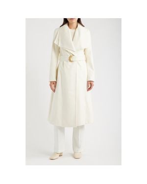 Donna Karan Ribbed Collar Belted Coat - White