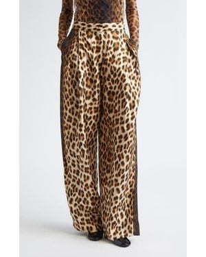 Sportmax Oblo Leopard Print Silk Twill Wide Leg Pants - Natural