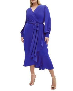 City Chic Ophelia Long Sleeve Faux Wrap Maxi Dress - Blue