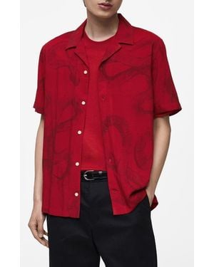 Mango Regular Fit Snake Print Camp Shirt - Red